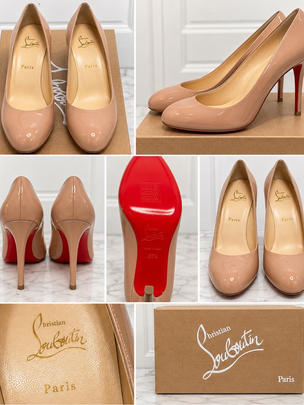NEW Christian Louboutin Simple Pump 100 Nude Patent Heels 38.5 + Box
